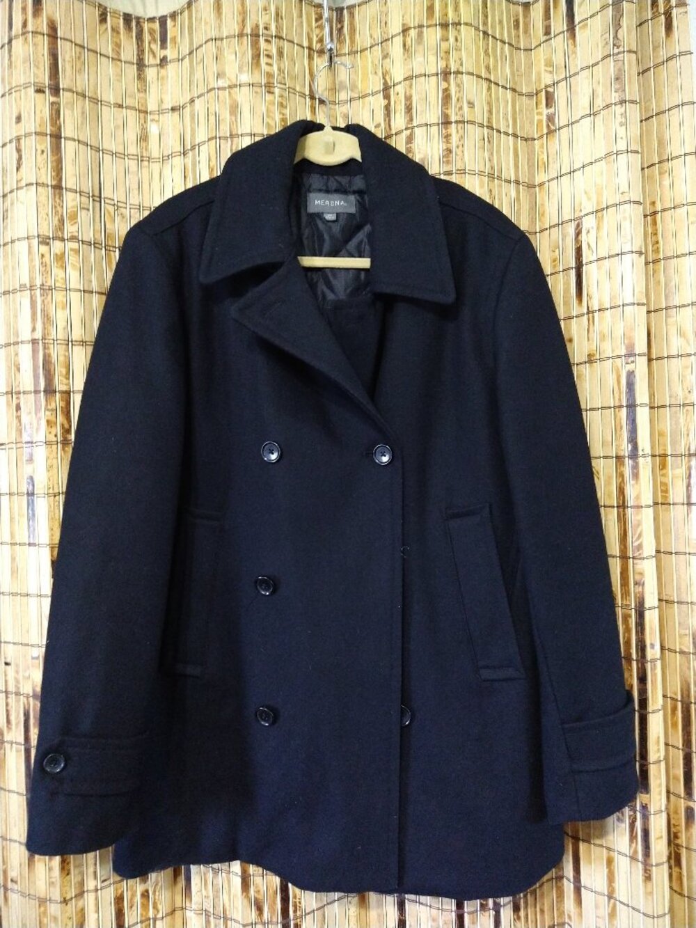 Merona Men's Double-Breasted Wool-Blend Peacoat in Black (Size Medium)